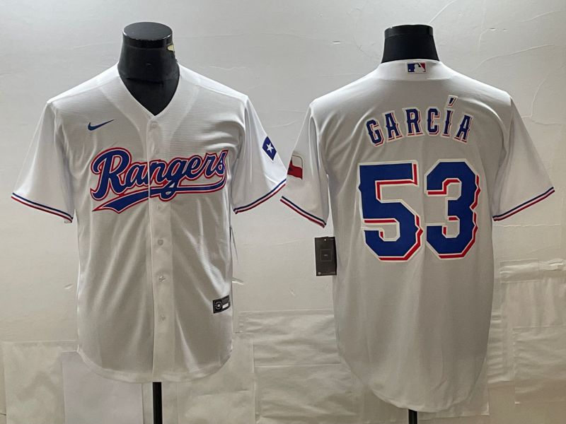 Men Texas Rangers #53 Garcia White Game Nike 2023 MLB Jersey style 1